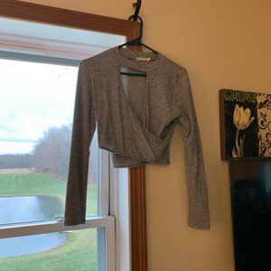 Gray thermal long sleeved cut out crop top